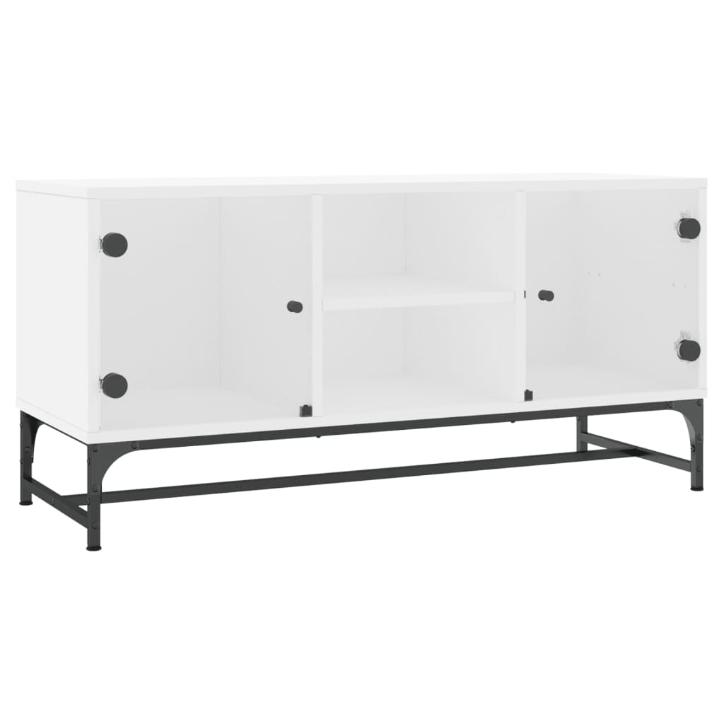 vidaXL Tv-bänk med glasdörrar vit 102x37x50 cm