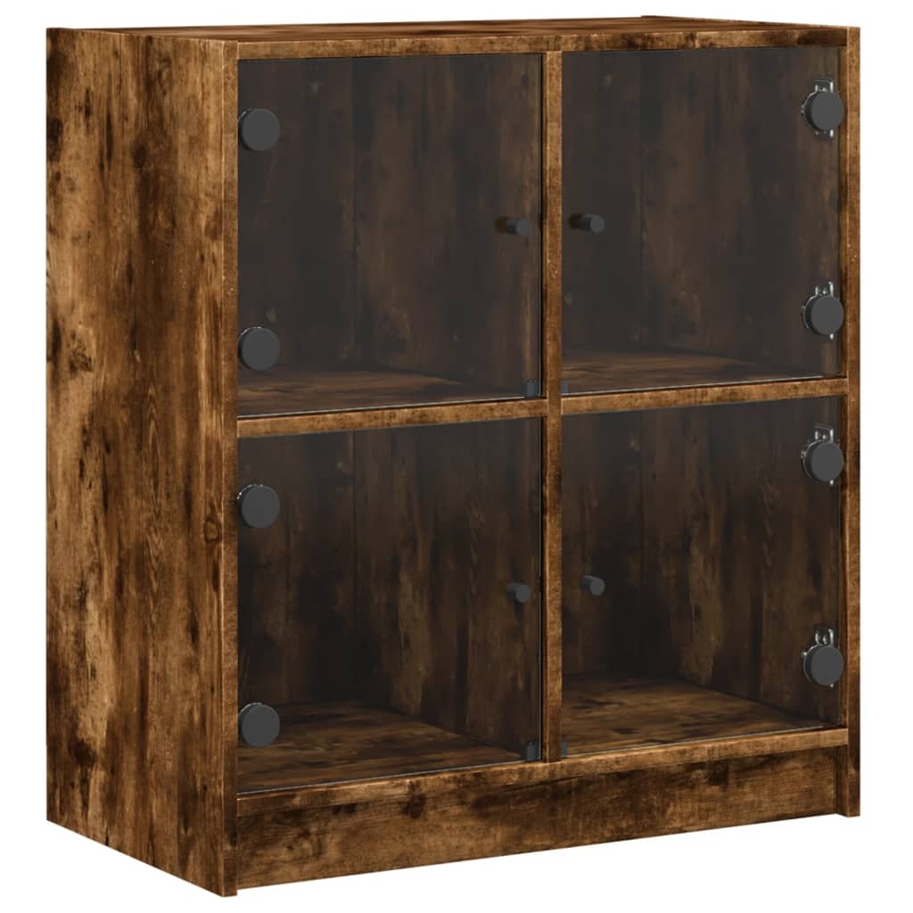 vidaXL Sidoskåp med glasdörrar rökfärgad ek 68x37x75,5 cm