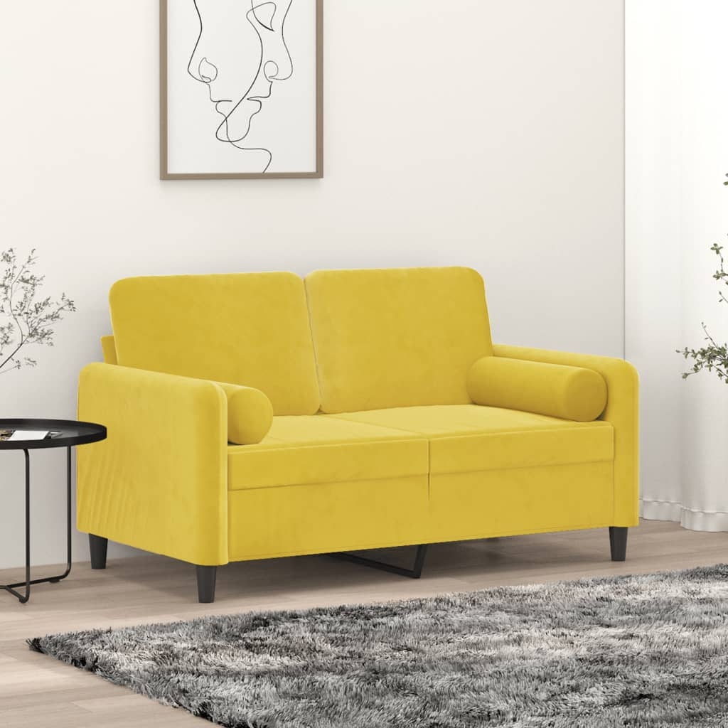 vidaXL 2-sitssoffa med prydnadskuddar gul 120 cm sammet