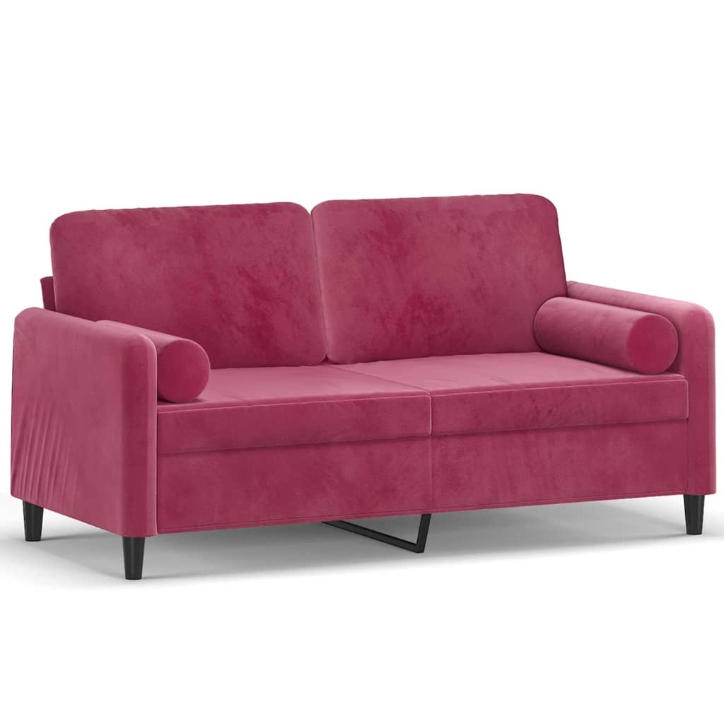 vidaXL 2-sitssoffa med prydnadskuddar vinröd 140 cm sammet