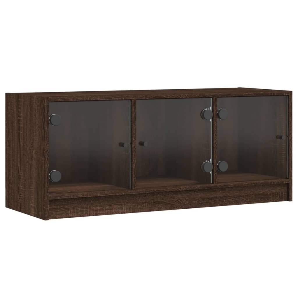vidaXL Tv-bänk med glasdörrar brun ek 102x37x42 cm