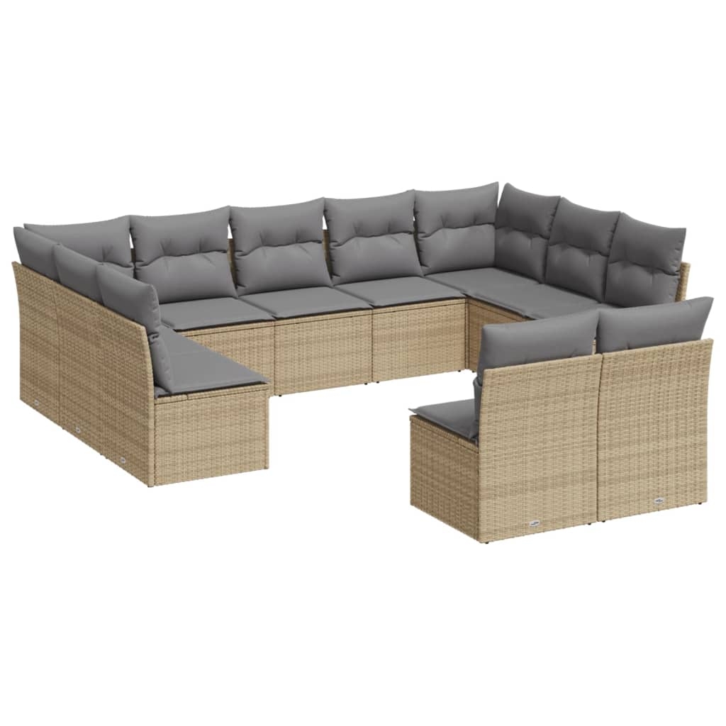 vidaXL Loungegrupp för trädgården m. dynor 11 delar beige konstrotting