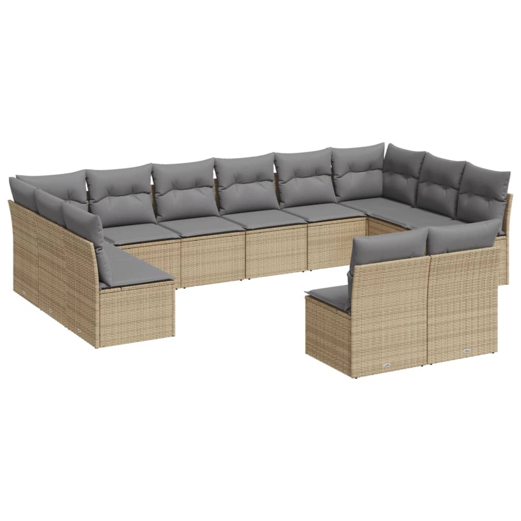 vidaXL Soffgrupp för trädgården 12 delar med dynor beige konstrotting