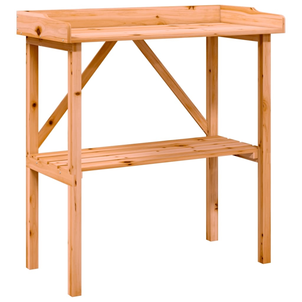 vidaXL Växtbord med hylla brun 78x38x82,5 cm massivt granträ