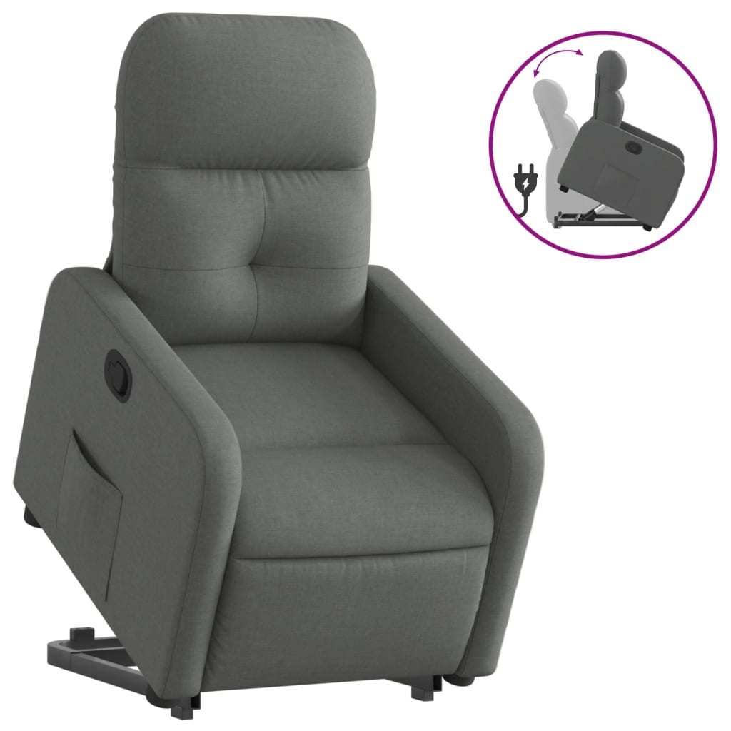 vidaXL Reclinerfåtölj med uppresningshjälp mörkgrå tyg