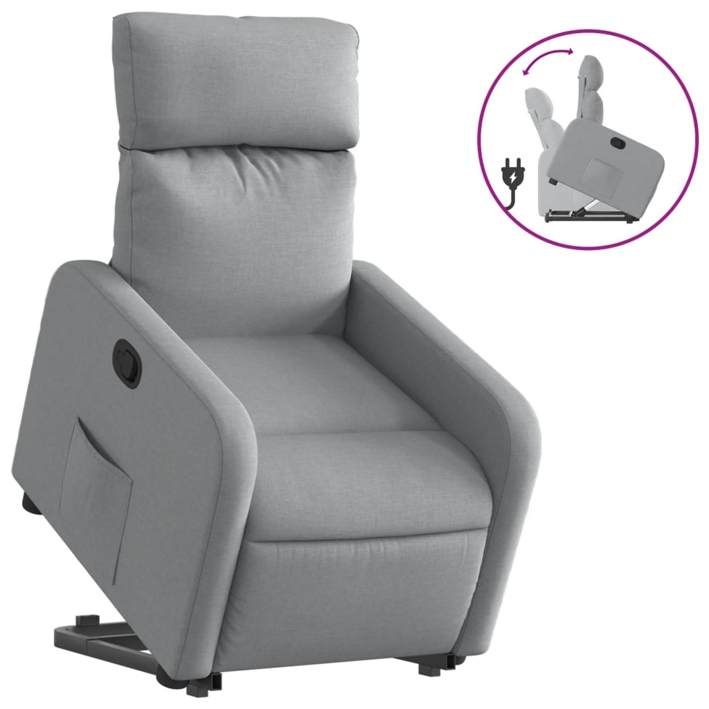 vidaXL Reclinerfåtölj med uppresningshjälp ljusgrå tyg