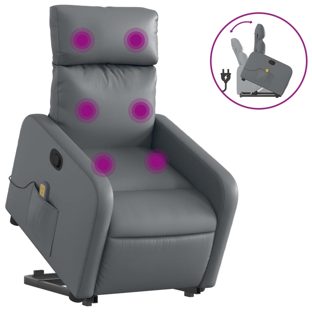 vidaXL Massagefåtölj med uppresningshjälp Grå konstläder