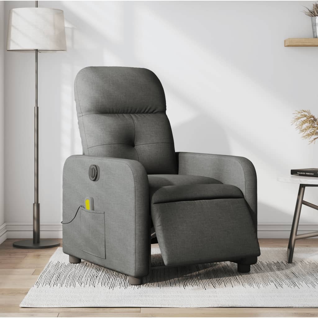 vidaXL Elektrisk massagefåtölj mörkgrå tyg