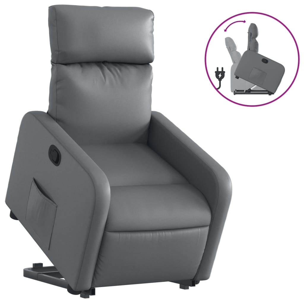 vidaXL Reclinerfåtölj med uppresningshjälp grå konstläder