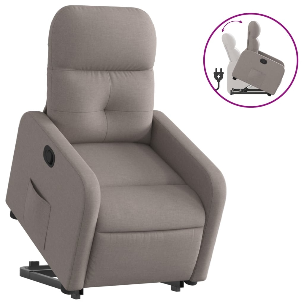 vidaXL Reclinerfåtölj med uppresningshjälp taupe tyg