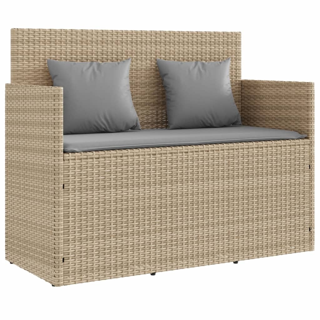 vidaXL Trädgårdsbänk med kuddar beige konstrotting