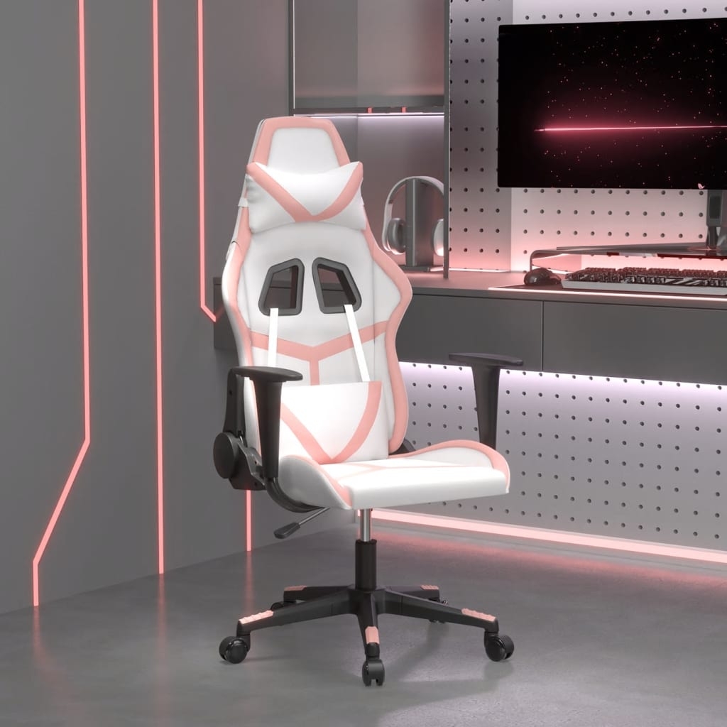 vidaXL Gamingstol med massage vit och rosa konstläder