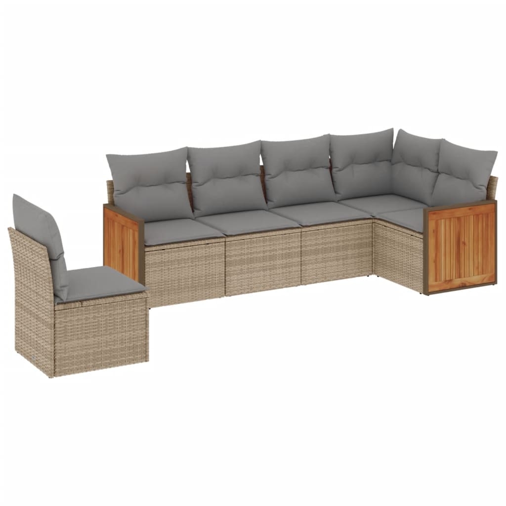 vidaXL Soffgrupp för trädgården med dynor 6 delar beige konstrotting