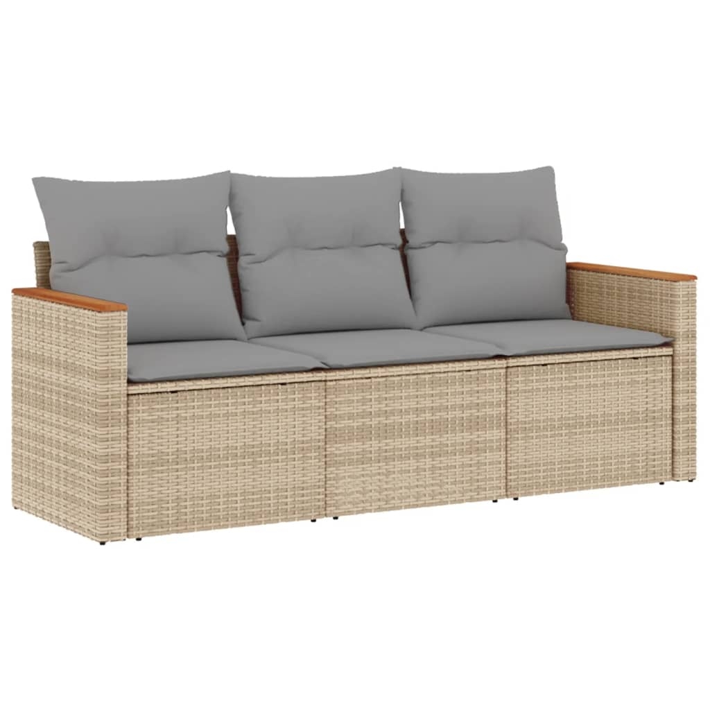 vidaXL Soffgrupp för trädgård med dynor 3 delar mixbeige konstrotting
