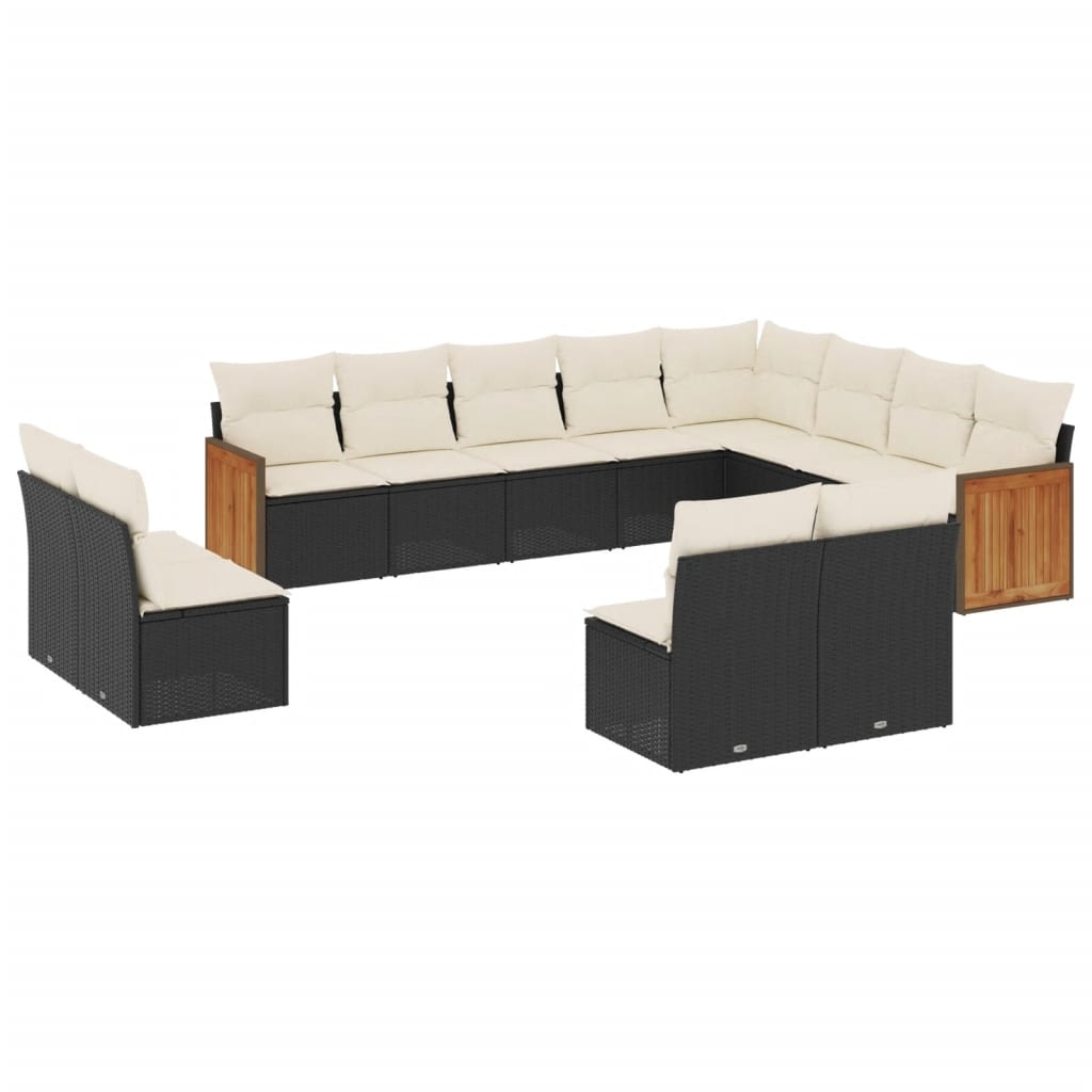 vidaXL Loungegrupp med dynor 12 delar svart konstrotting
