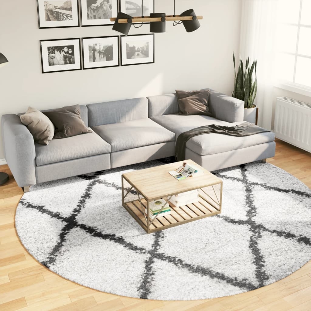 vidaXL Ryamatta PAMPLONA lång lugg modern gräddvit & svart Ø 280 cm