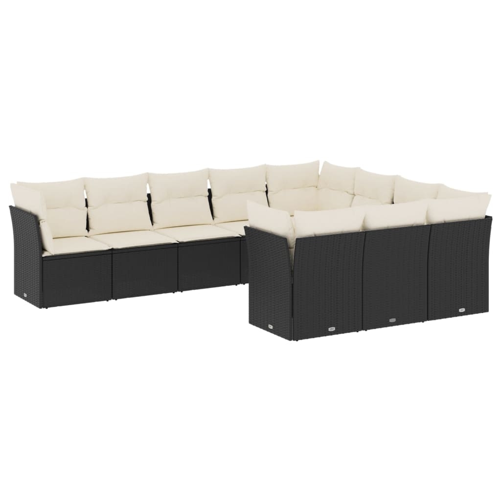 vidaXL Loungegrupp 10 delar med svarta dynor konstrotting
