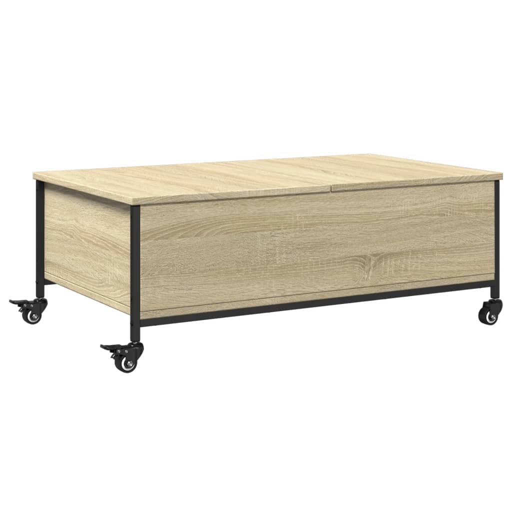 vidaXL Soffbord på hjul sonoma-ek 91x55x34 cm konstruerat trä