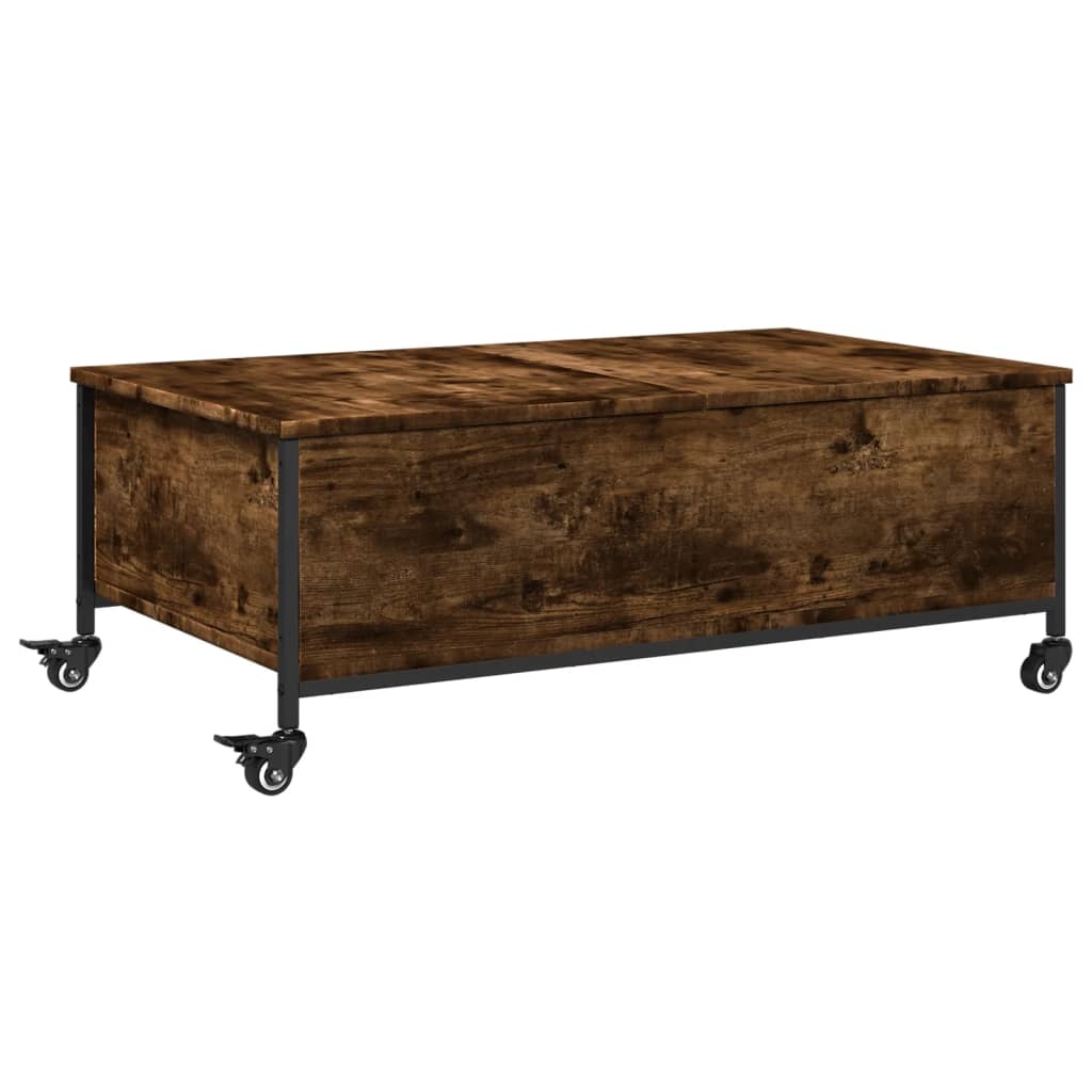 vidaXL Soffbord på hjul rökfärgad ek 91x55x34 cm konstruerat trä