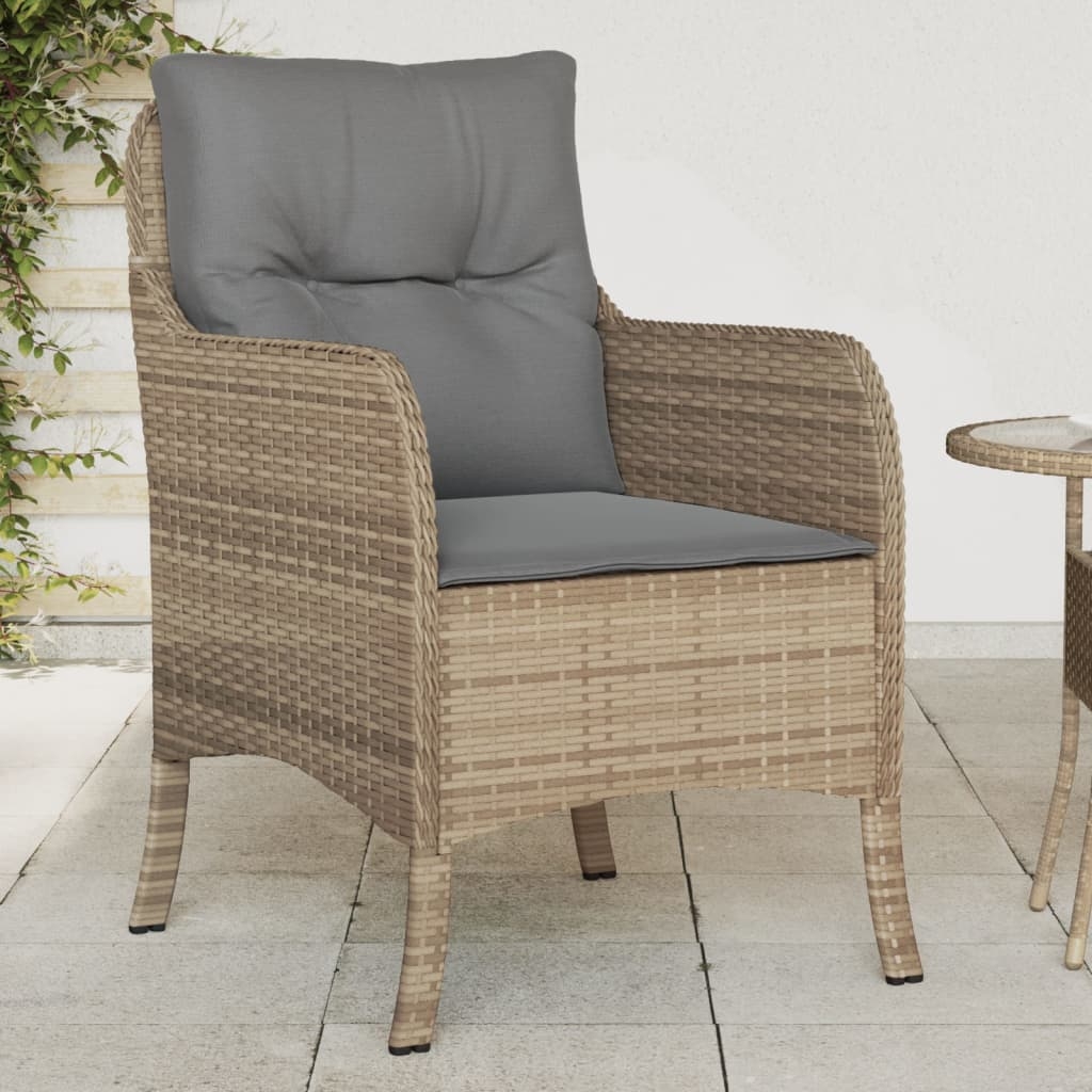 vidaXL Trädgårdsstolar med dynor 2 st blandad beige konstrotting