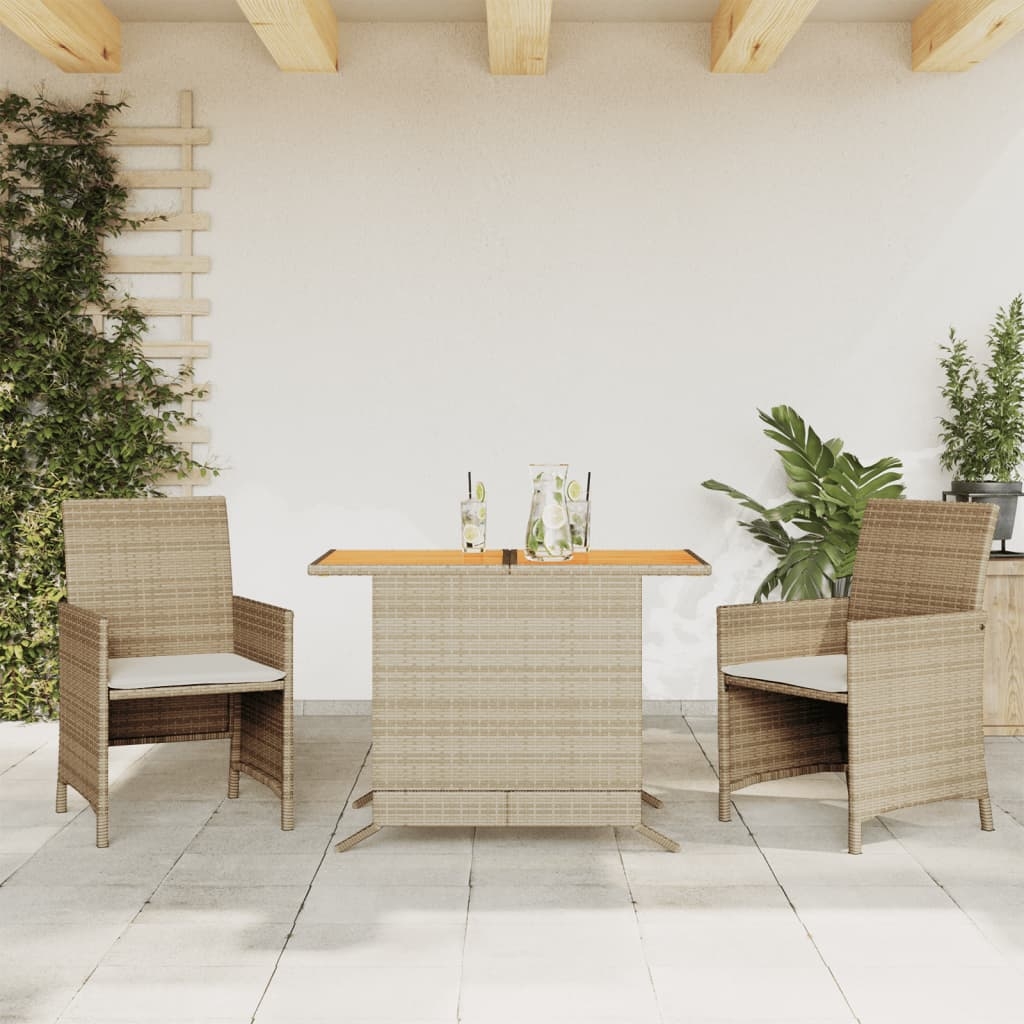 vidaXL Bistrogrupp med dynor 3 delar beige konstrotting