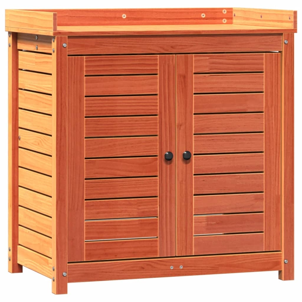 vidaXL Växtbord med hyllor brun 82,5x50x86,5 cm massiv furu