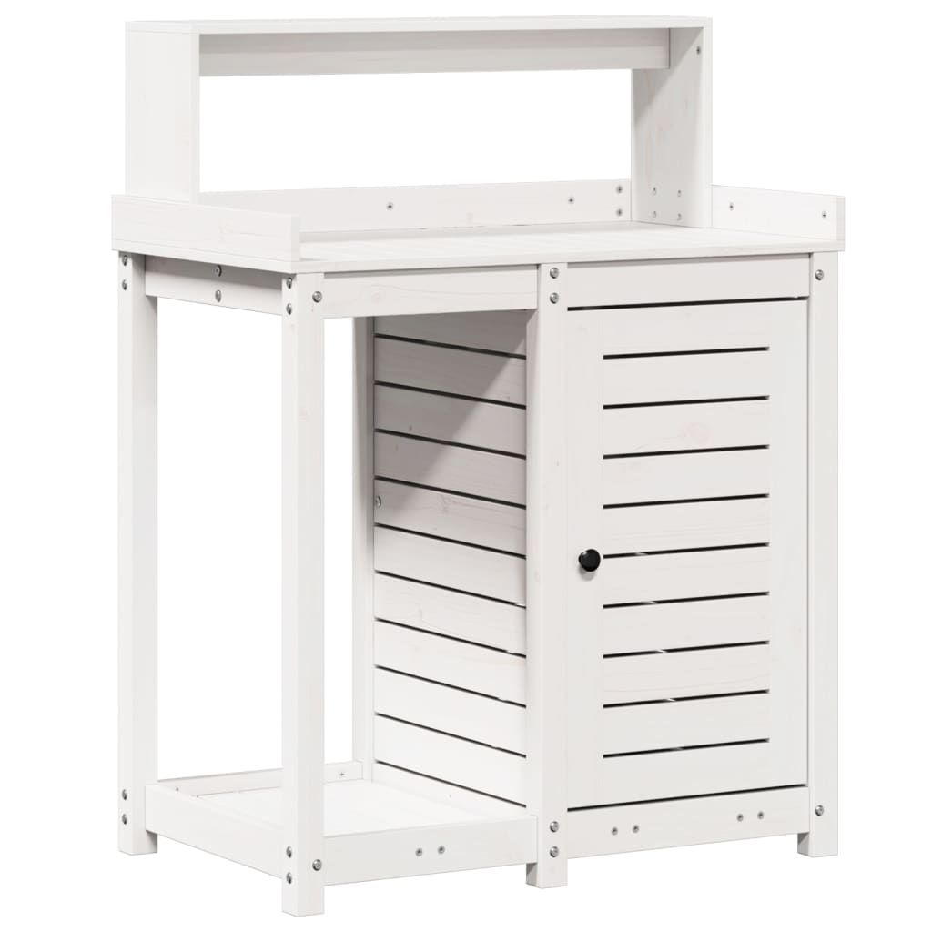 vidaXL Växtbord med hyllor vit 82,5x50x109,5 cm massiv furu