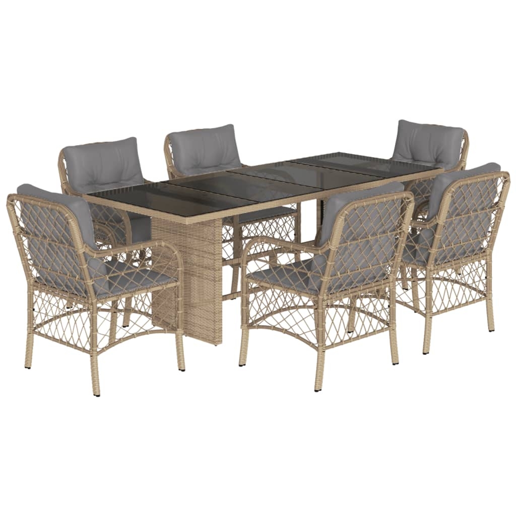 vidaXL Matgrupp för trädgården med dynor 7 delar mixbeige konstrotting