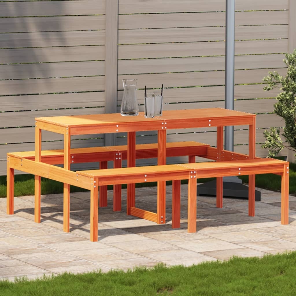 vidaXL Picknickbord vaxad brun 160x134x75 cm massivt trä