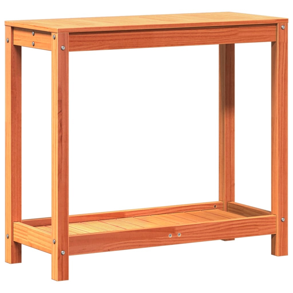 vidaXL Växtbord med hylla vaxad brun 82,5x35x75 cm massiv furu