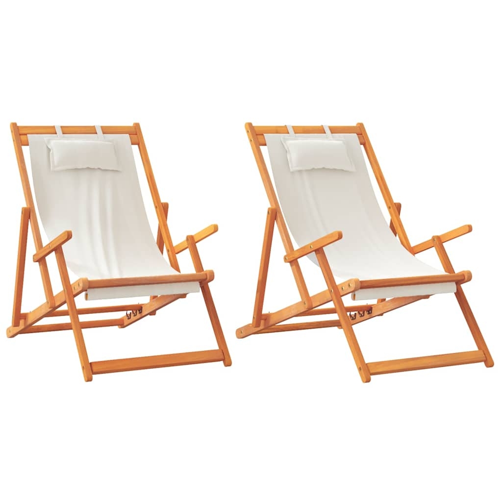 vidaXL Hopfällbara strandstolar 2 st gräddvit tyg