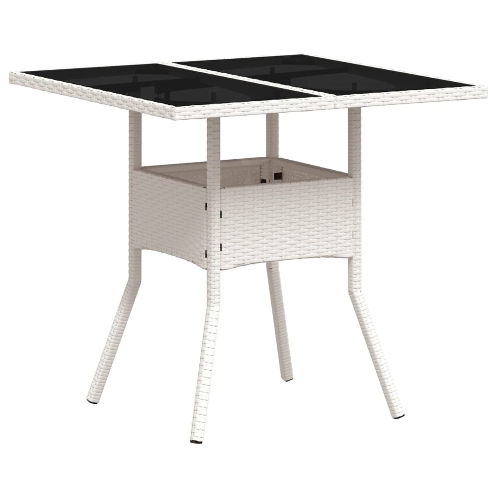 vidaXL Trädgårdsbord med glasskiva vit 80x80x75 cm konstrotting