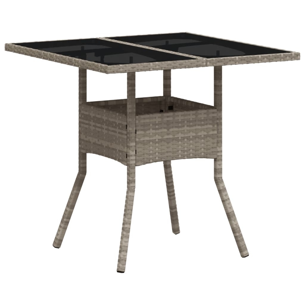 vidaXL Trädgårdsbord med glasskiva ljusgrå 80x80x75 cm konstrotting