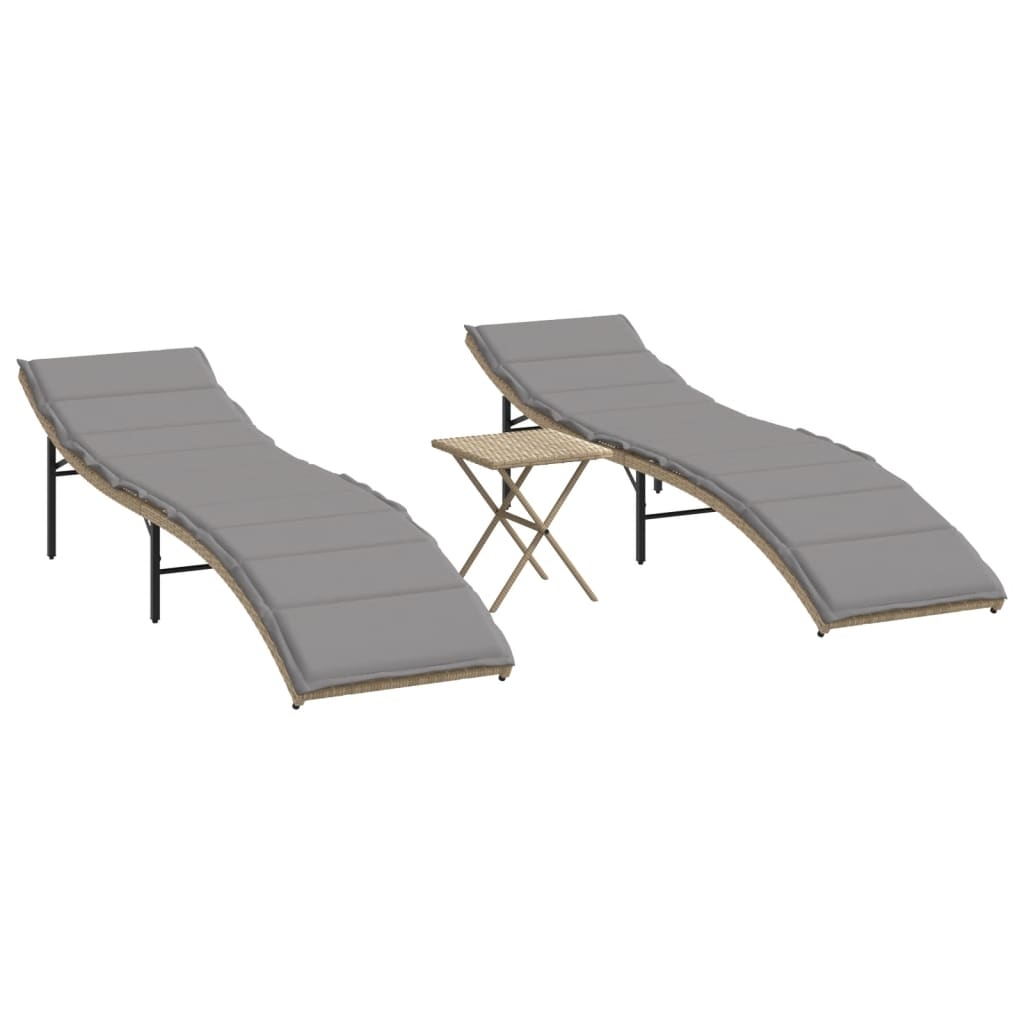 vidaXL Solsängar 2 st med bord beige konstrotting