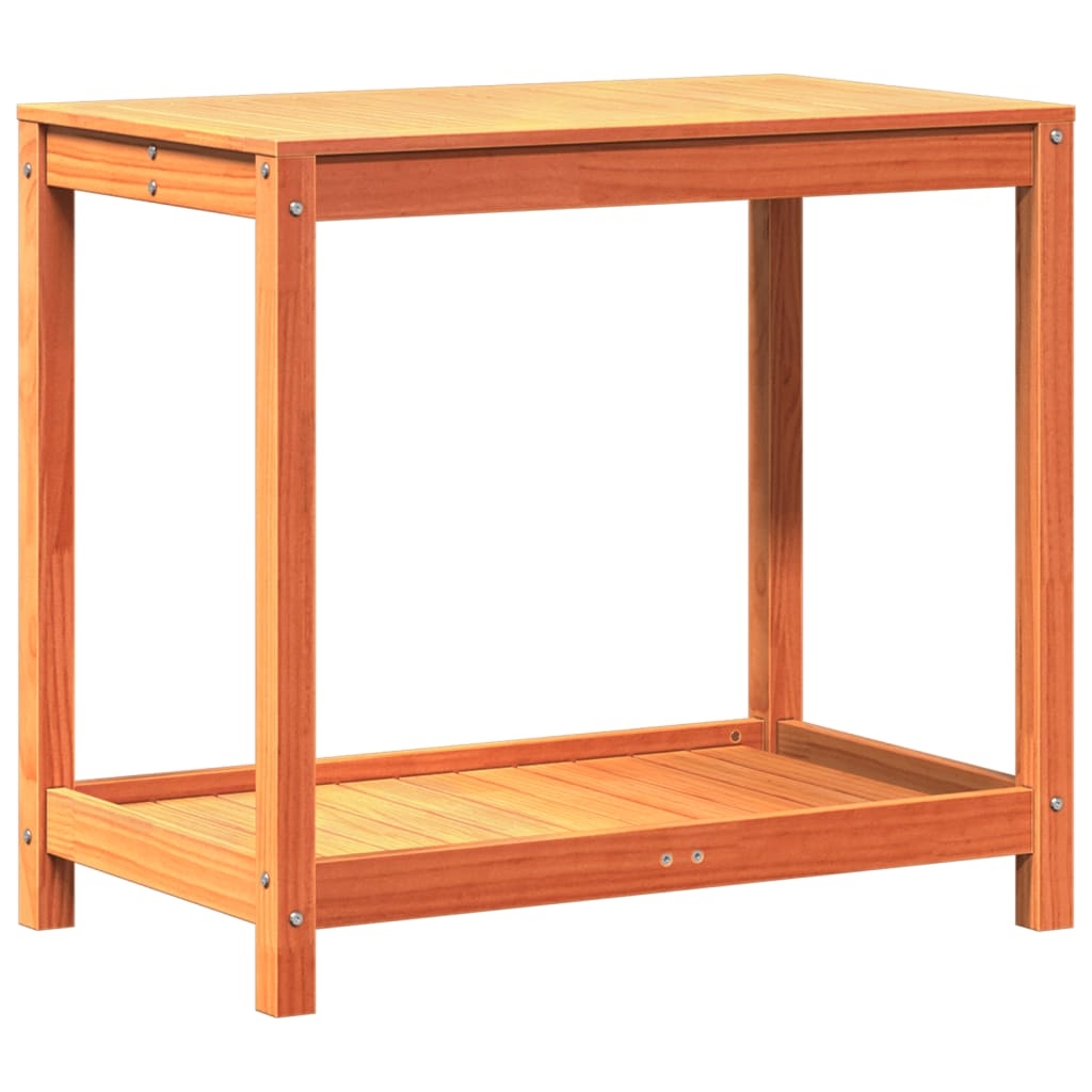 vidaXL Växtbord med hylla vaxad brun 82,5x50x75 cm massiv furu