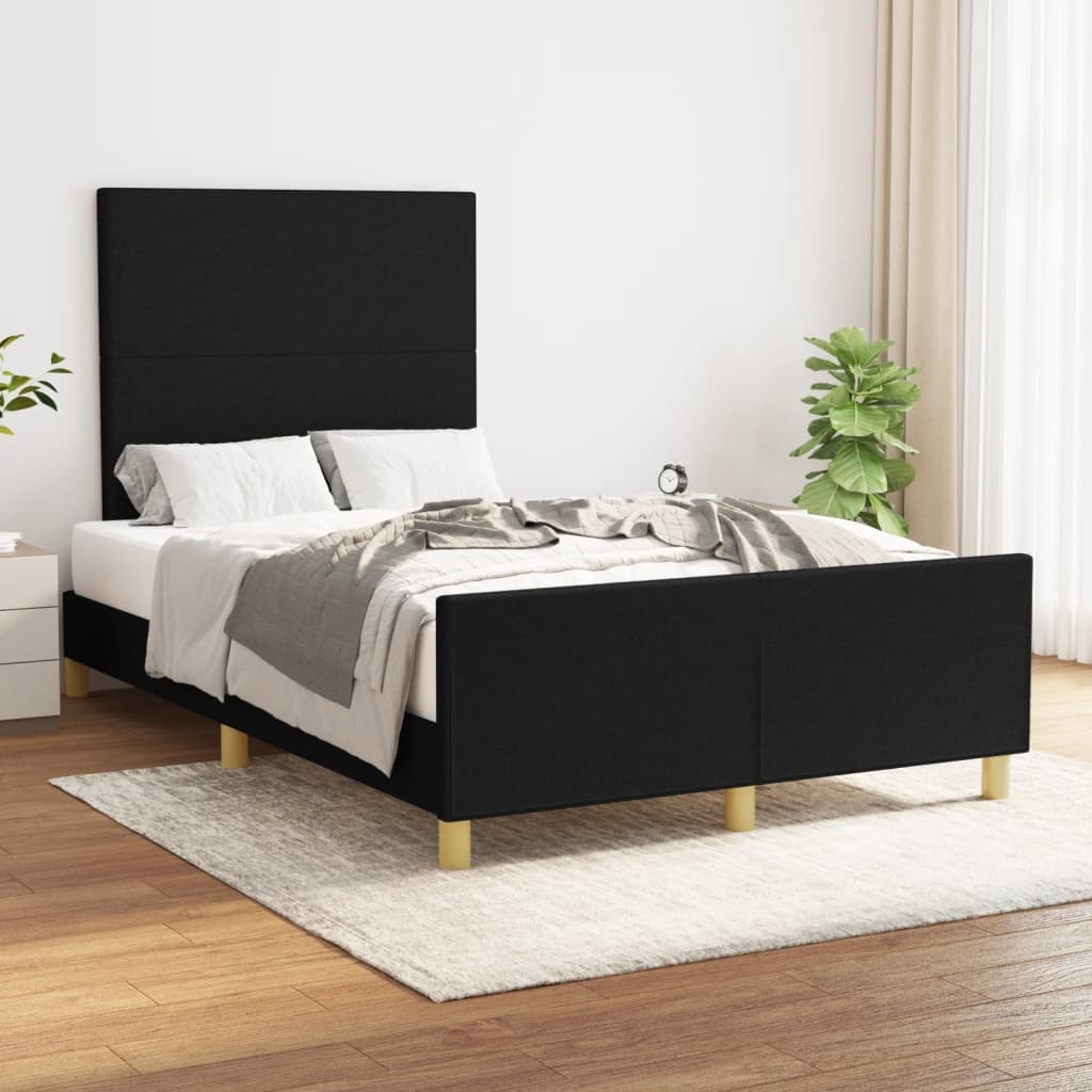 vidaXL Sängram med huvudgavel svart 120x190 cm tyg