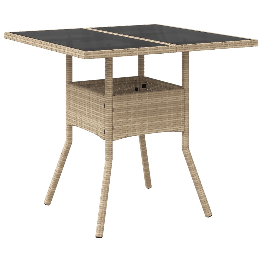 vidaXL Trädgårdsbord med glasskiva beige 80x80x75 cm konstrotting