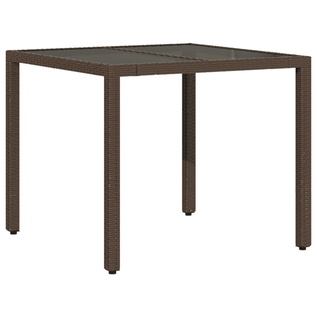 vidaXL Trädgårdsbord med glasskiva brun 90x90x75 cm konstrotting