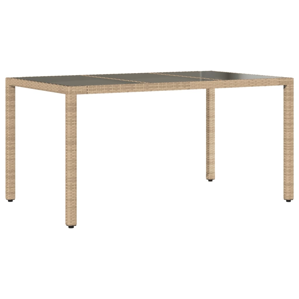 vidaXL Trädgårdsbord med glasskiva beige 150x90x75 cm konstrotting