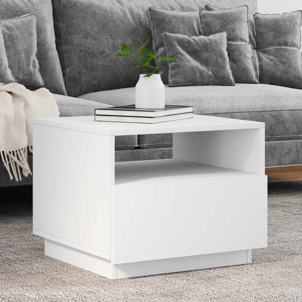 vidaXL Soffbord med LED vit 50x49x40 cm