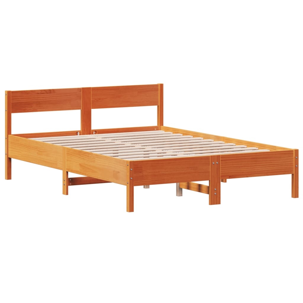 vidaXL Sängram utan madrass vaxbrun 135x190 cm massiv furu