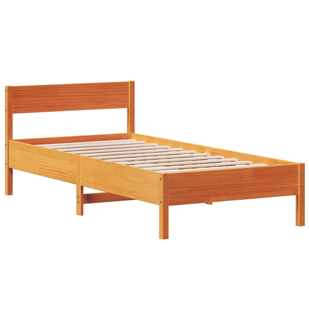 vidaXL Sängram utan madrass vaxbrun 75x190 cm massiv furu