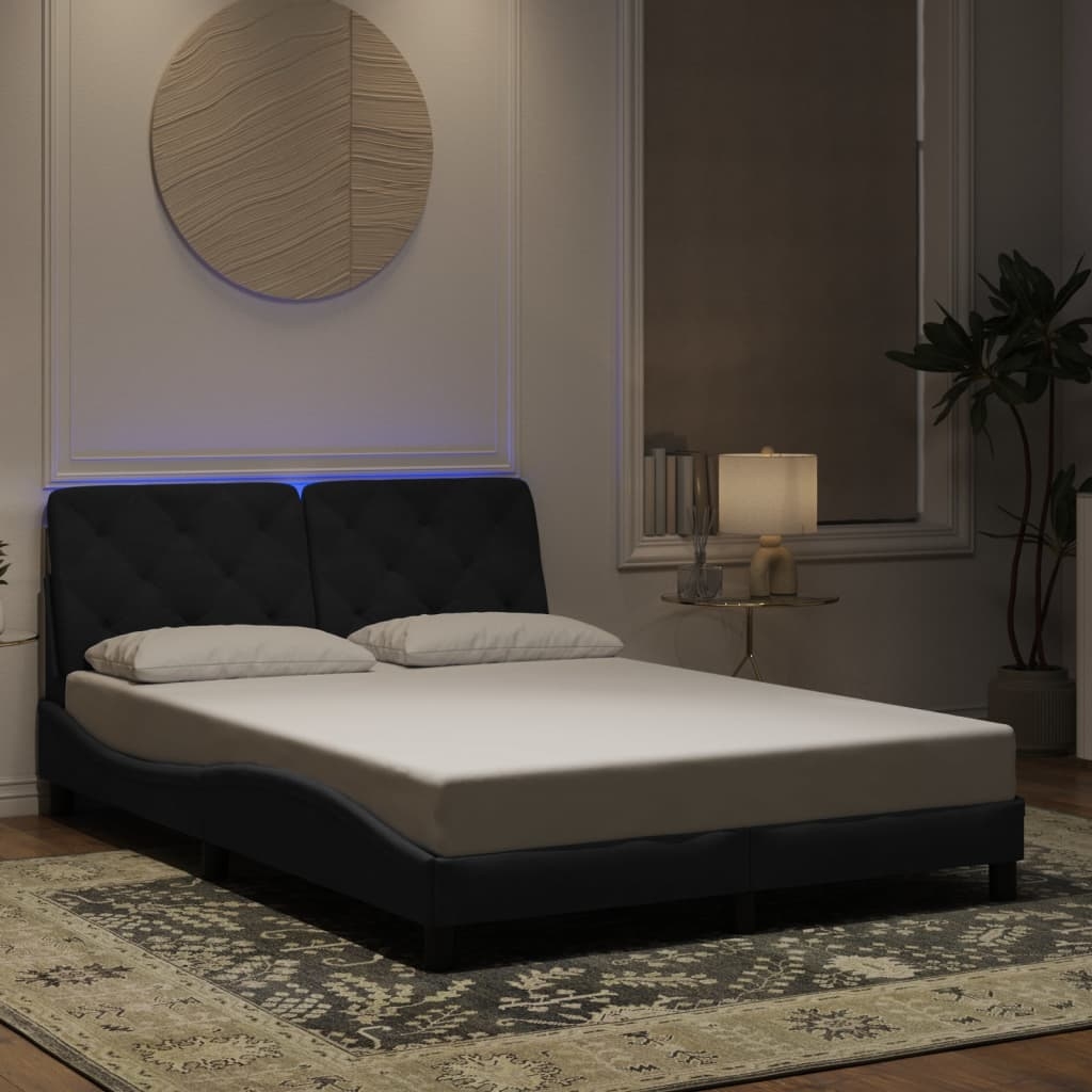 vidaXL Sängram med LED-belysning svart 140x190 cm sammet