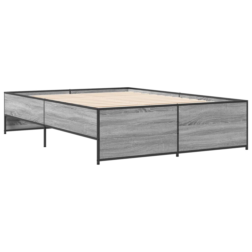 vidaXL Sängram grå sonoma 140x190 cm konstruerat trä och metall