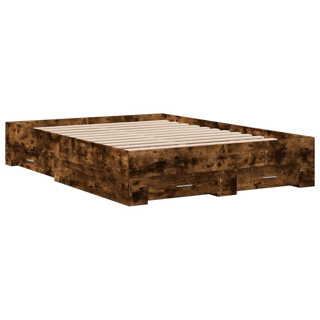 vidaXL Sängram med lådor rökfärgad ek 120x200 cm konstruerad trä