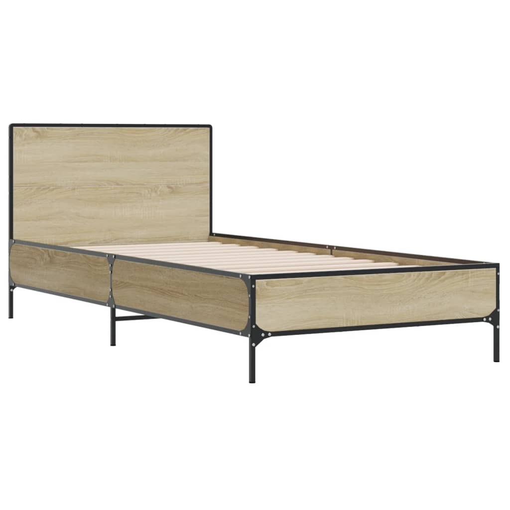 vidaXL Sängram sonoma-ek 100x200 cm konstrueradt trä och metall