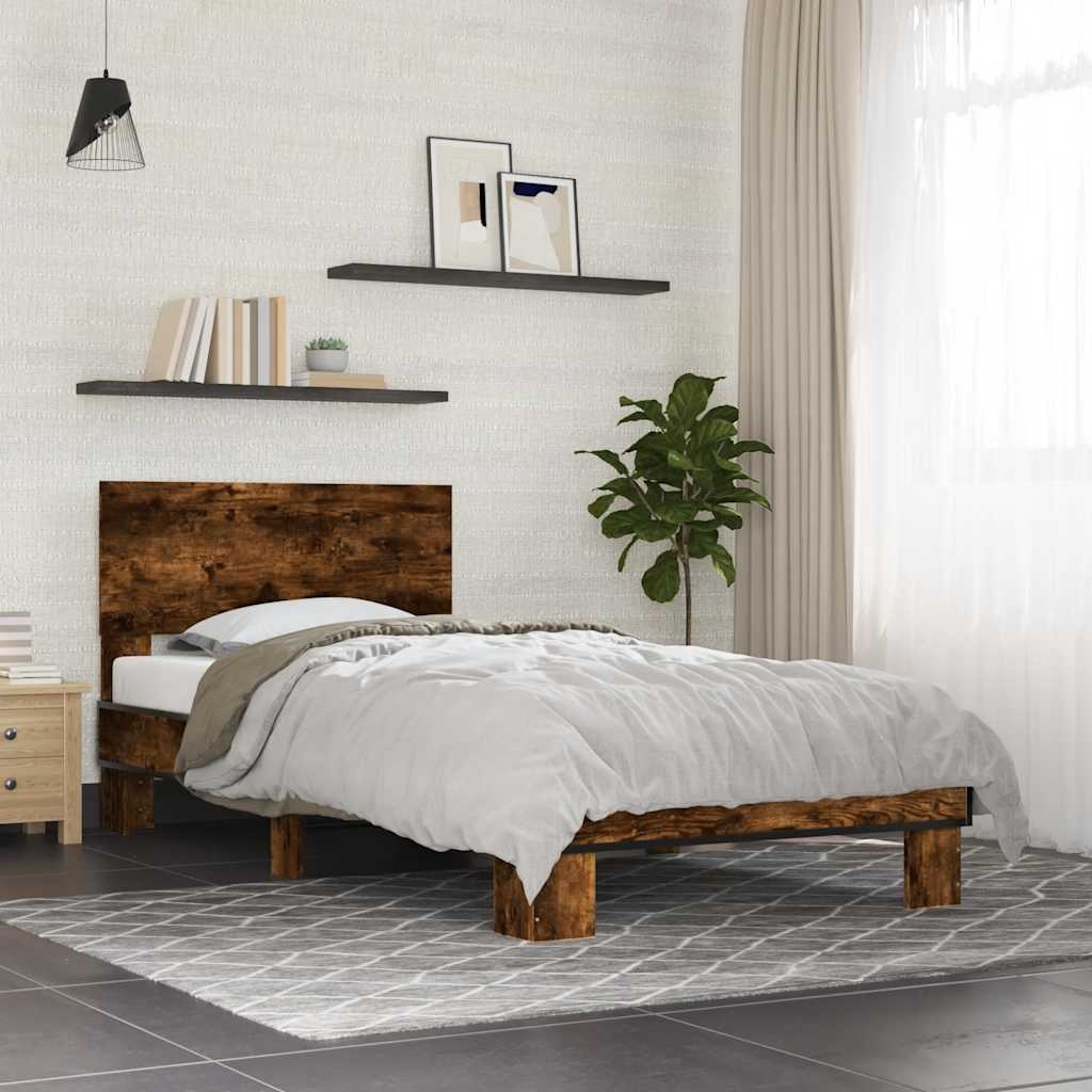 vidaXL Sängram rökfärgad ek 90x200 cm konstruerat trä och metall