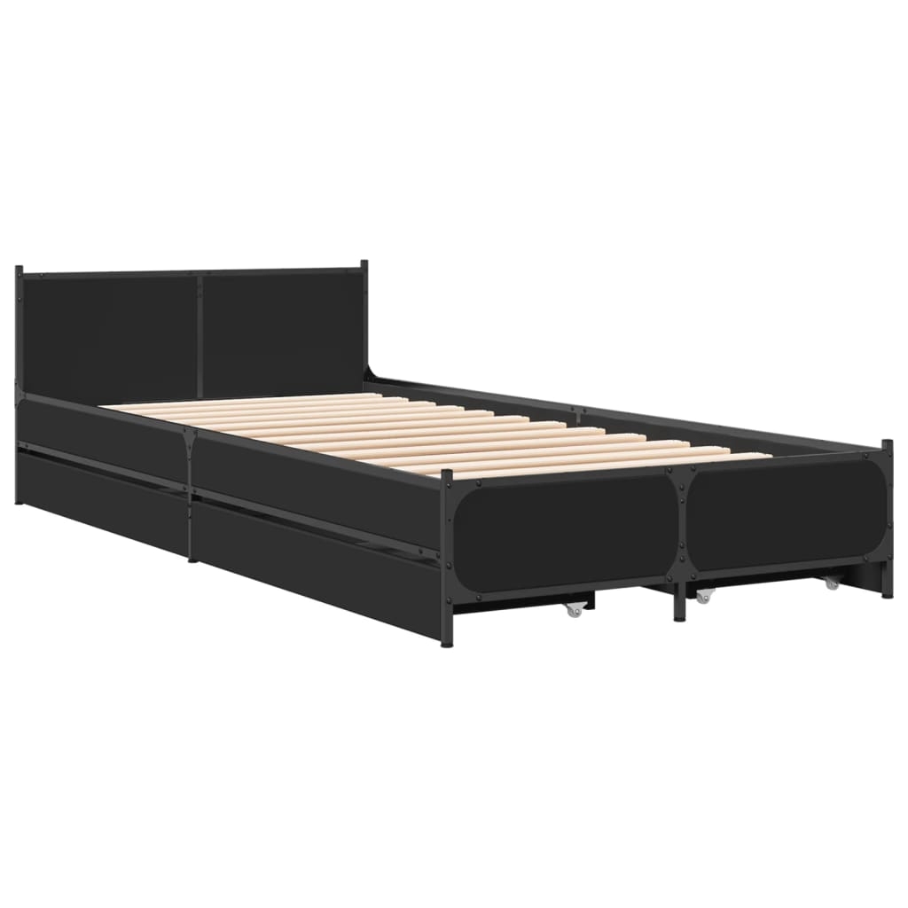 vidaXL Sängram med lådor svart 90x200 cm konstruerat trä