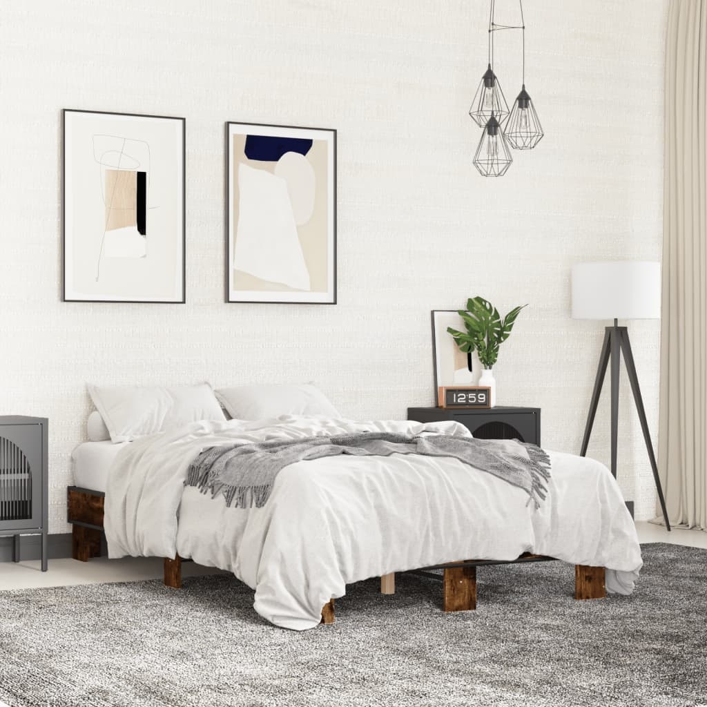 vidaXL Sängram rökfärgad ek 140x190 cm konstruerat trä och metall