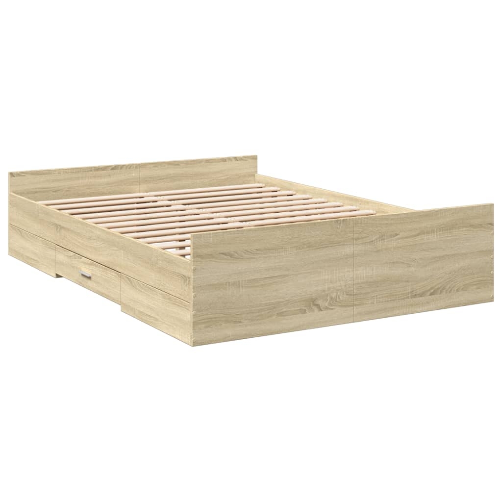 vidaXL Sängram med lådor sonoma-ek 135x190 cm konstruerat trä